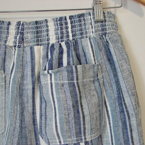 Linen Blend Shorts Blue White Striped Coastal Beach Elastic Waist Size Small - Picture 10 of 11